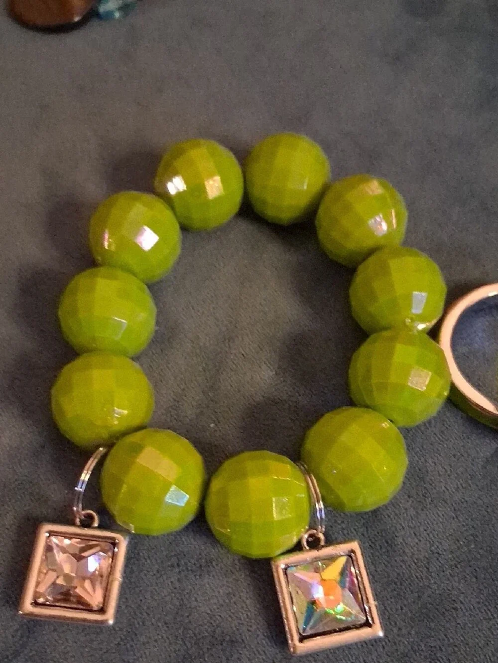 Green Beaded and Silver Accent Bracelet Set Matching Earrings.